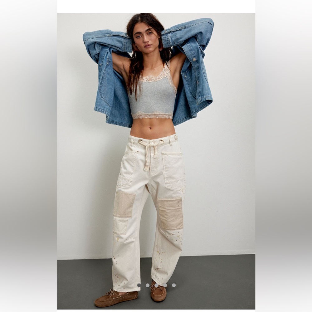 Free People Cream Boyfriend Jeans